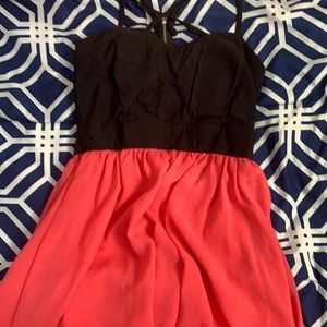 Neon pink high low dress.